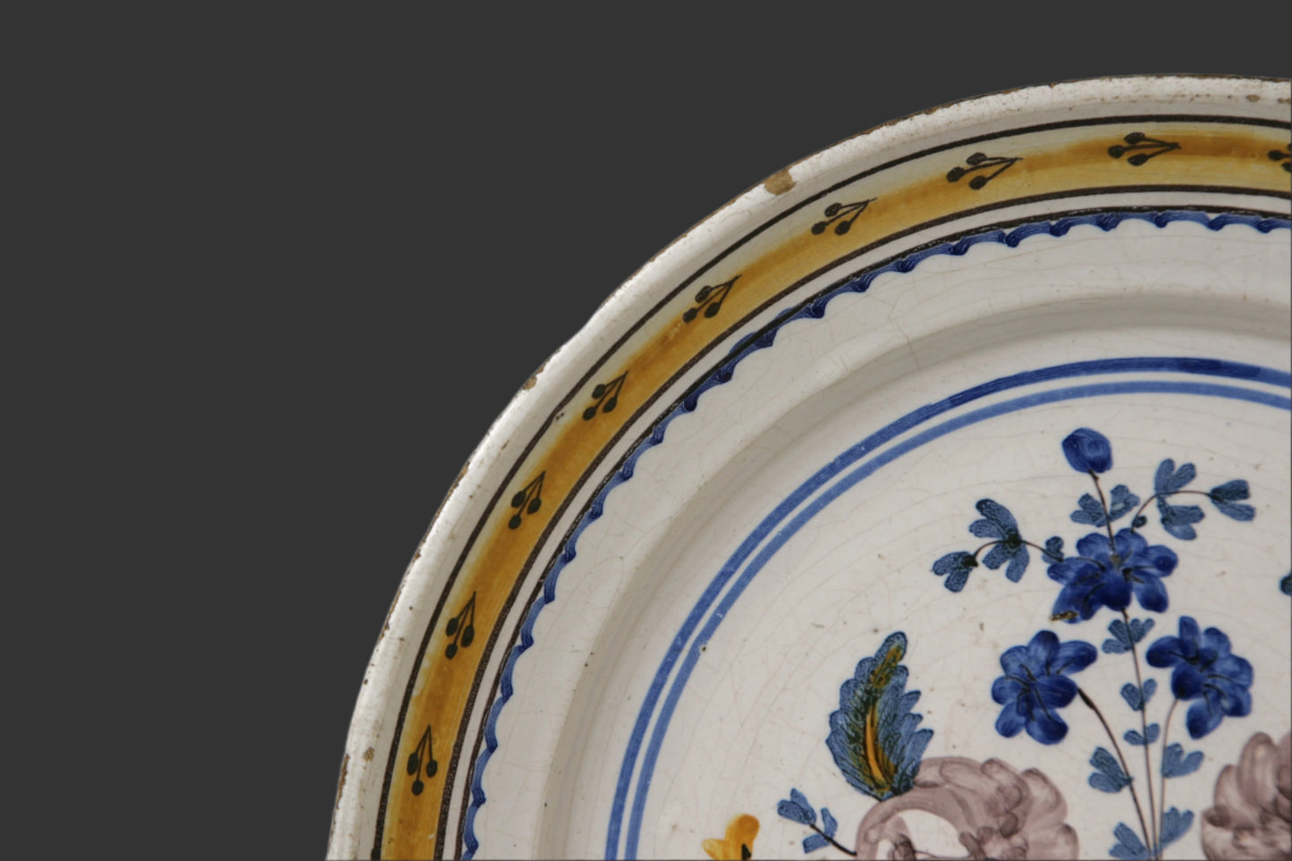 18thc. English Delft 12" Polychrome Charger - London - c. 1740-1760
