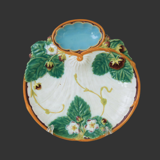 Minton 19thc. Majolica Strawberry Server, c.1868, England