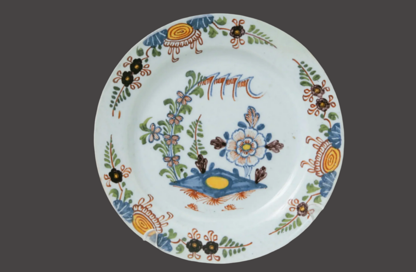 18thC English Delft Polychrome Plate - Lambeth - c.1760-1780 - 8.75"