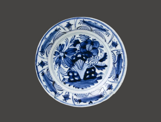 18thC Dutch Delft Floral Plate - c. 1740-1760 - 9"