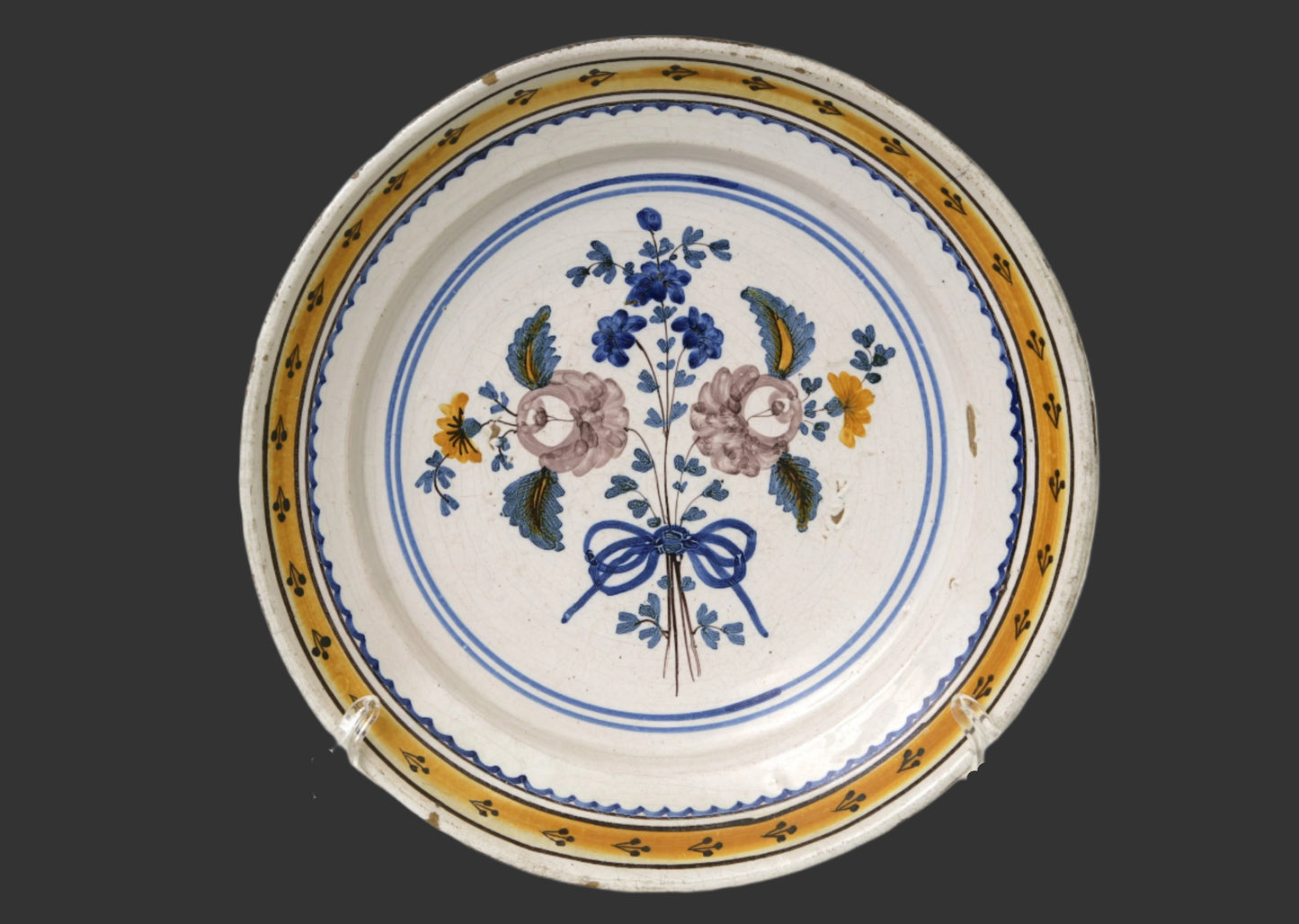 18thc. English Delft 12" Polychrome Charger - London - c. 1740-1760