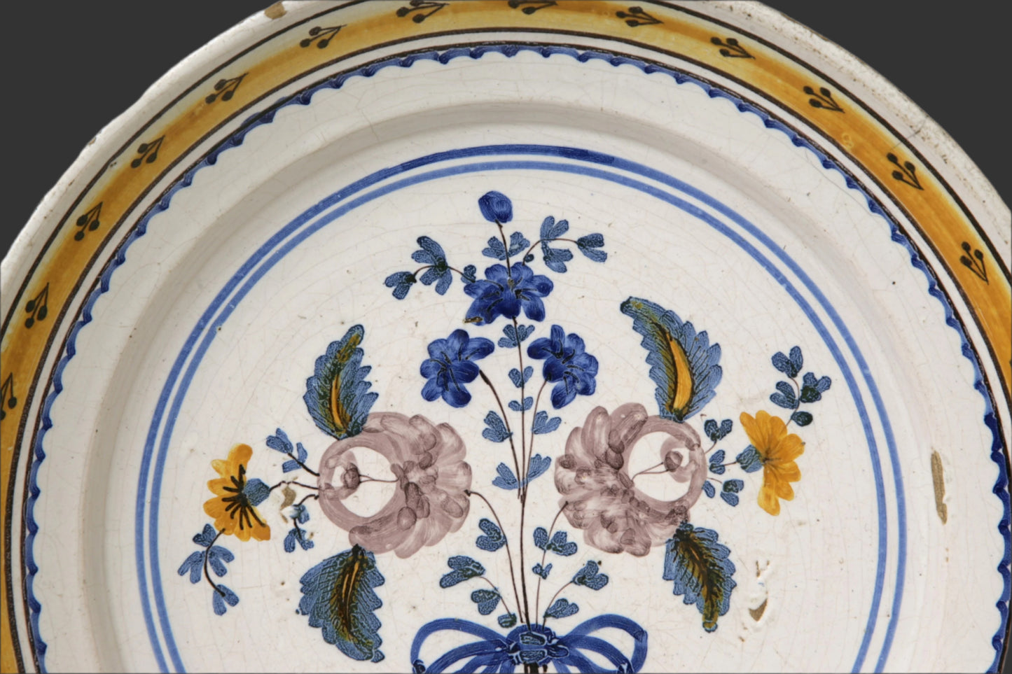 18thc. English Delft 12" Polychrome Charger - London - c. 1740-1760