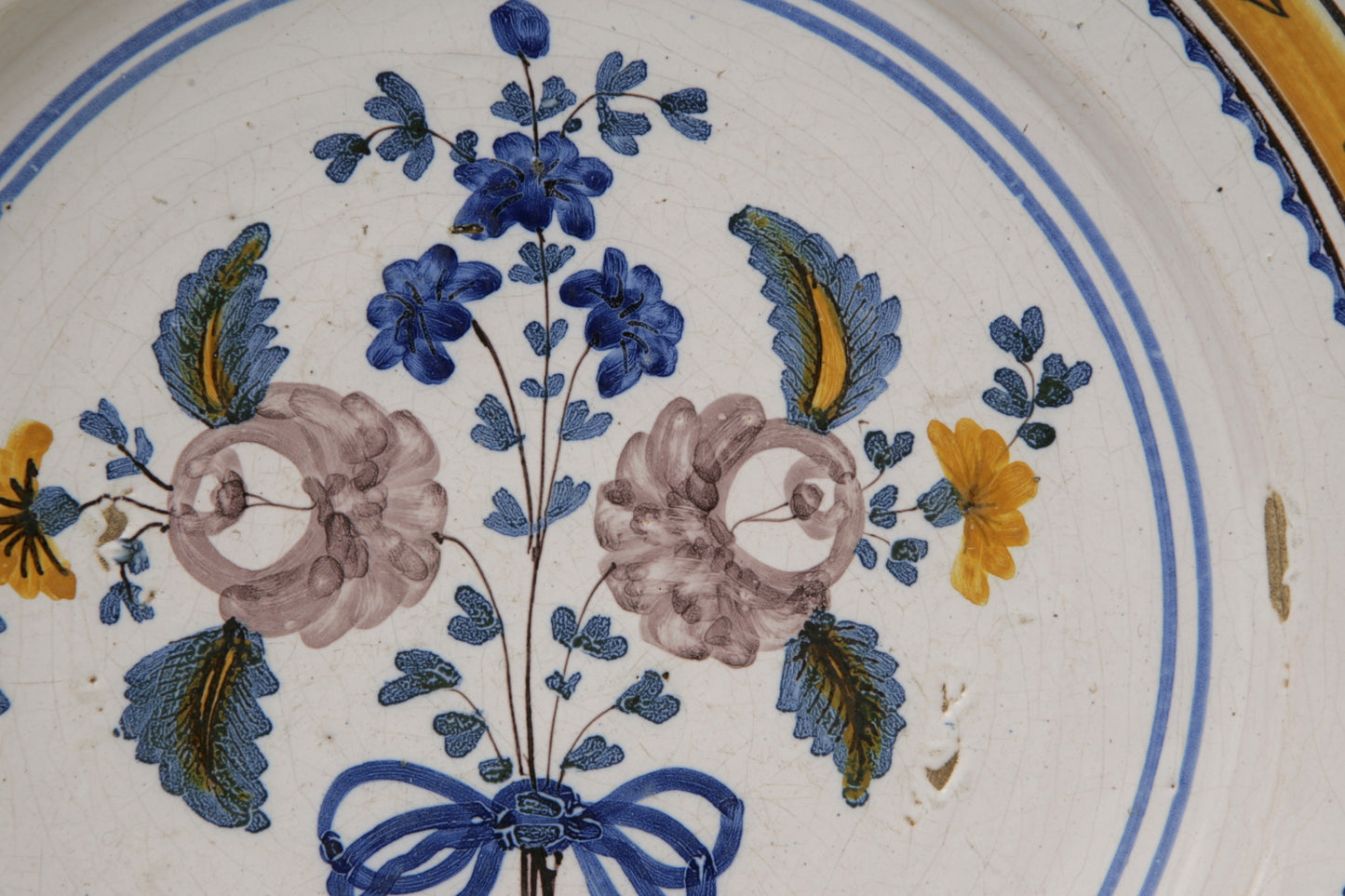 18thc. English Delft 12" Polychrome Charger - London - c. 1740-1760