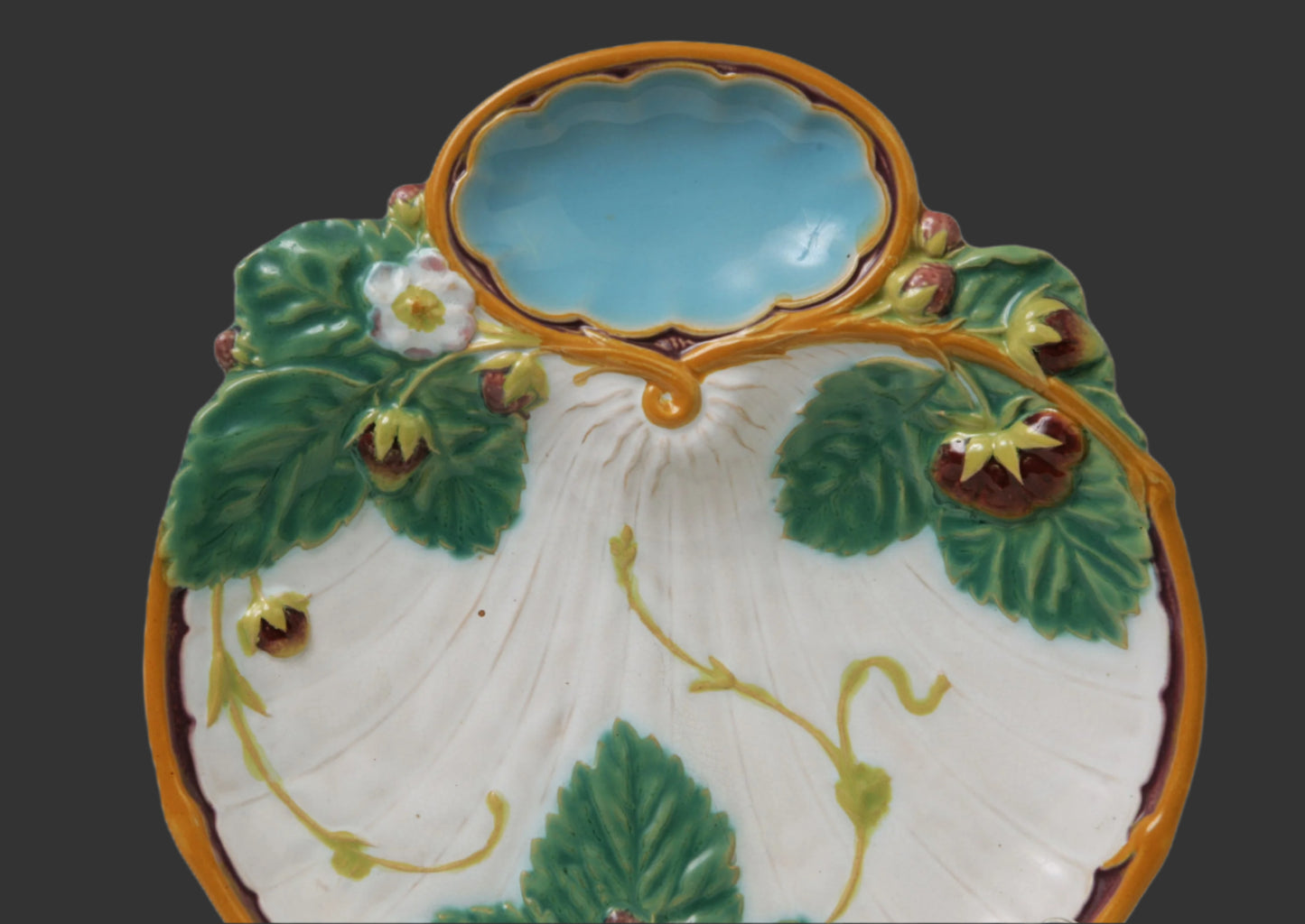 Minton 19thc. Majolica Strawberry Server, c.1868, England