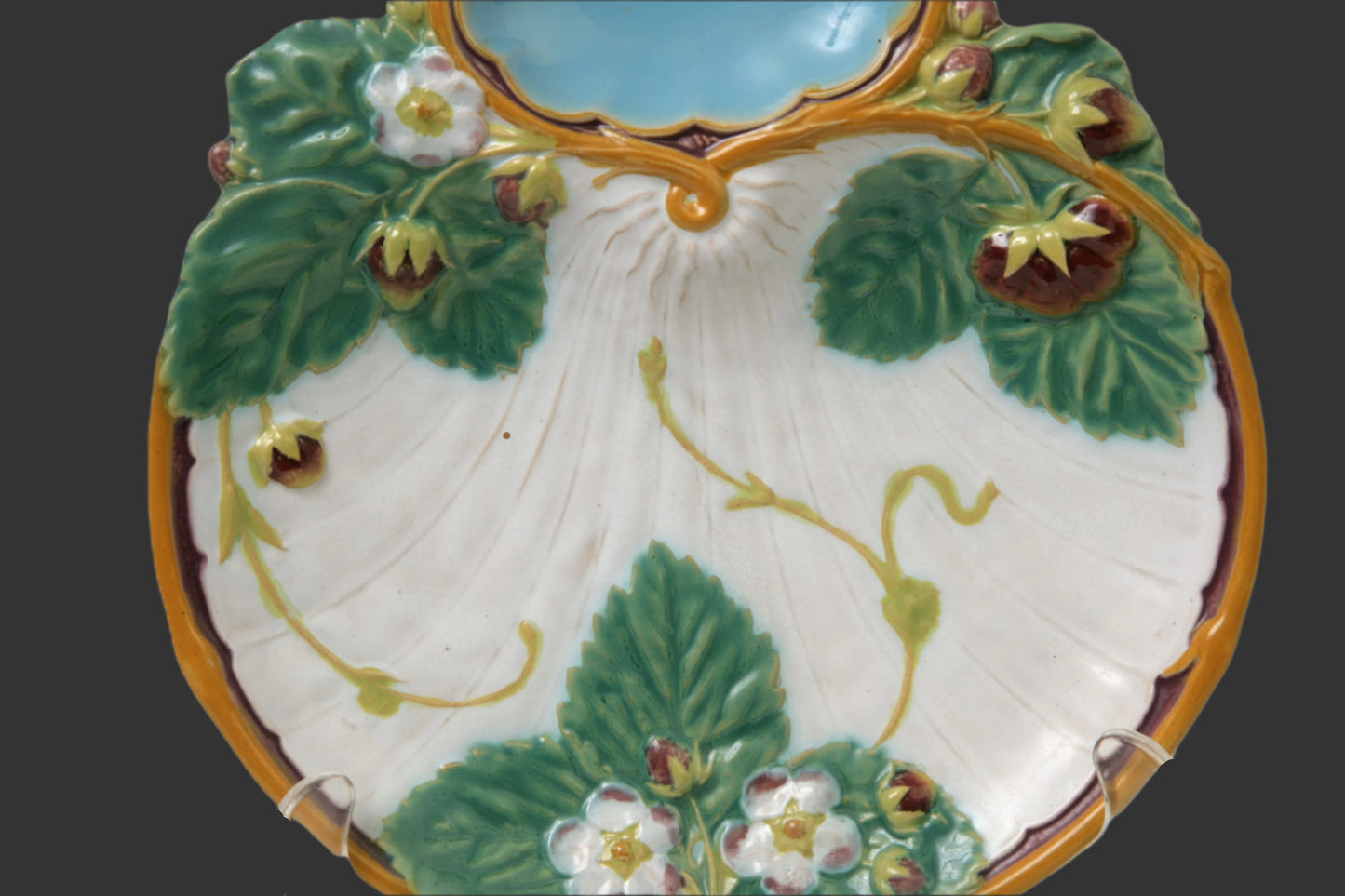 Minton 19thc. Majolica Strawberry Server, c.1868, England