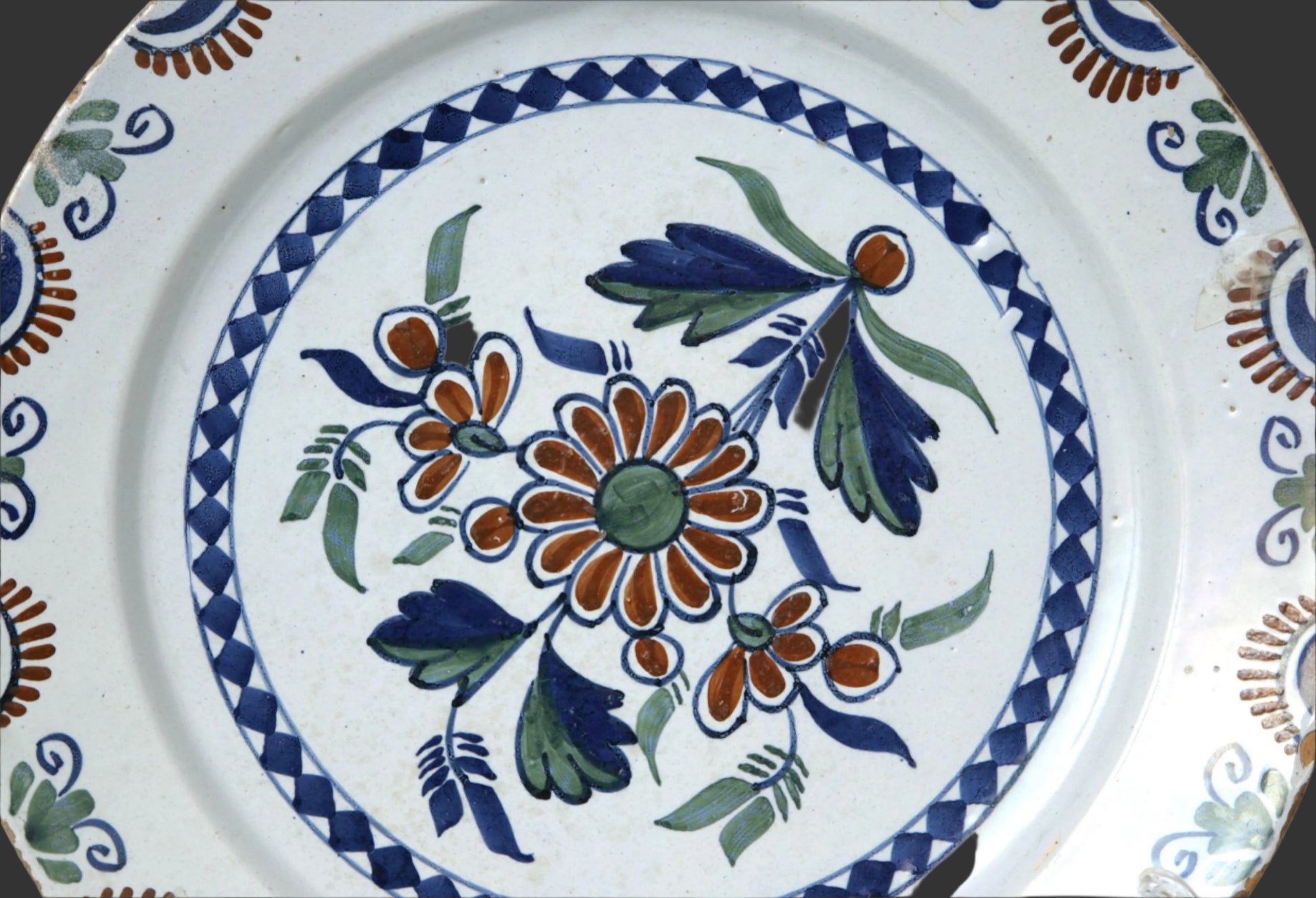 18thc. English Delft 14" Plate Charger - Bristol - c. 1740-1760