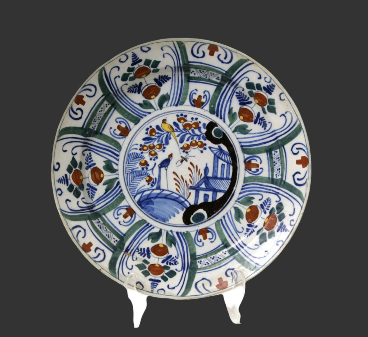 Mid-18thC English Delft Chinoiserie 12" Polychrome Charger/Plate - C.1740 - Bristol