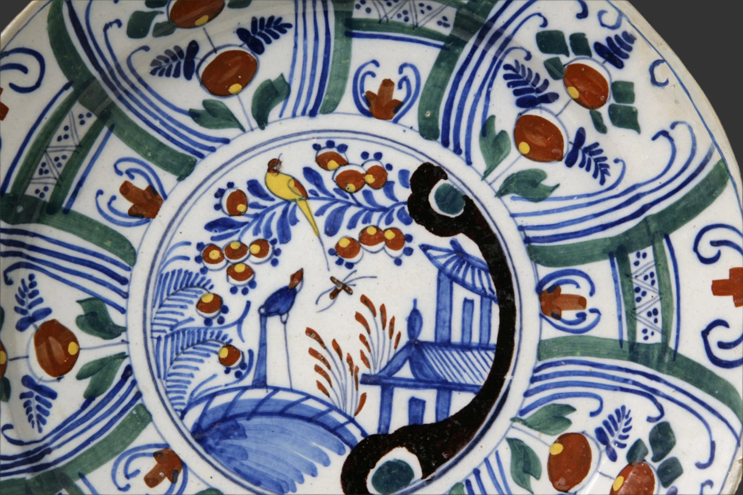 Mid-18thC English Delft Chinoiserie 12" Polychrome Charger/Plate - C.1740 - Bristol