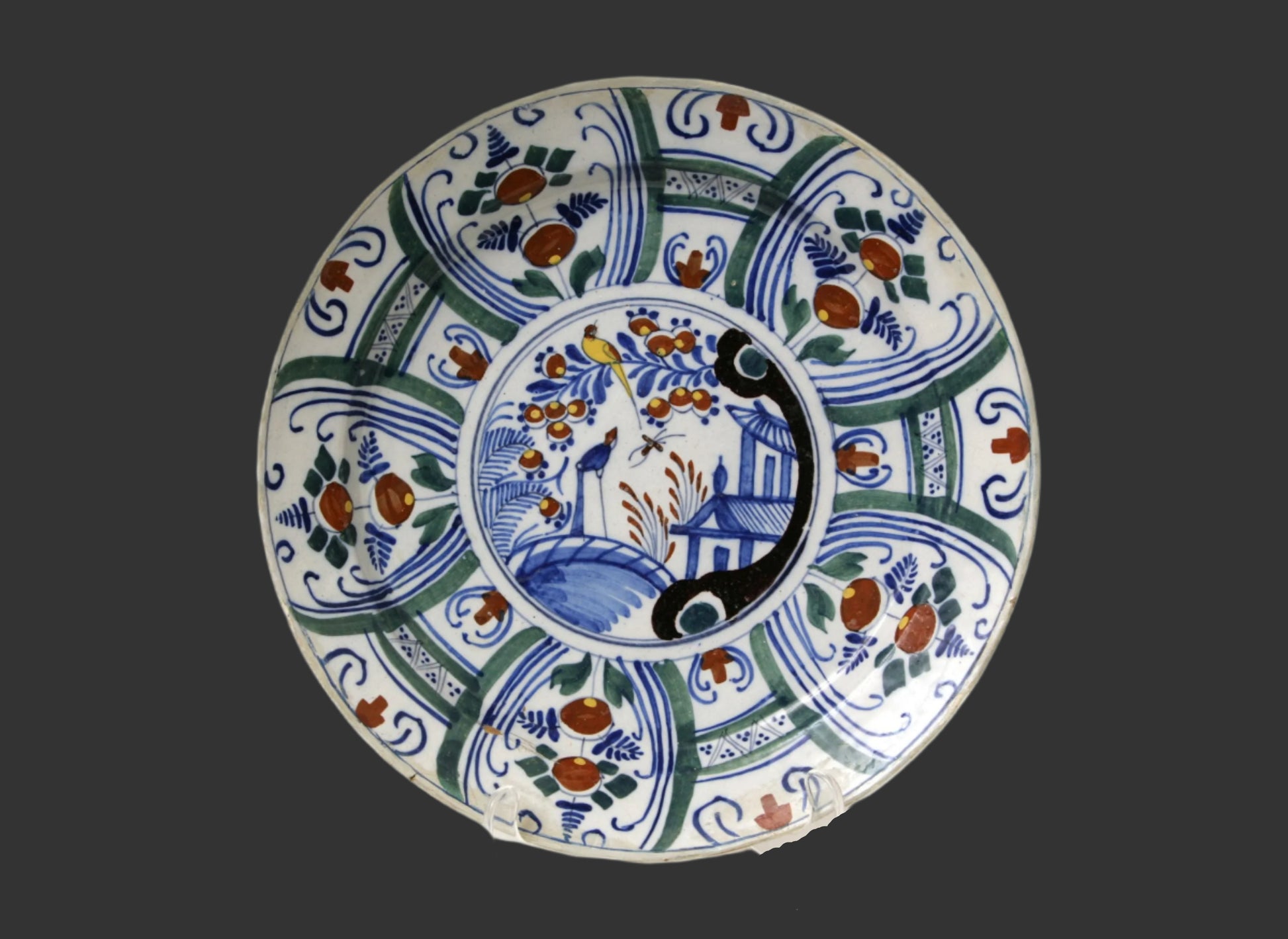 Mid-18thC English Delft Chinoiserie 12" Polychrome Charger/Plate - C.1740 - Bristol