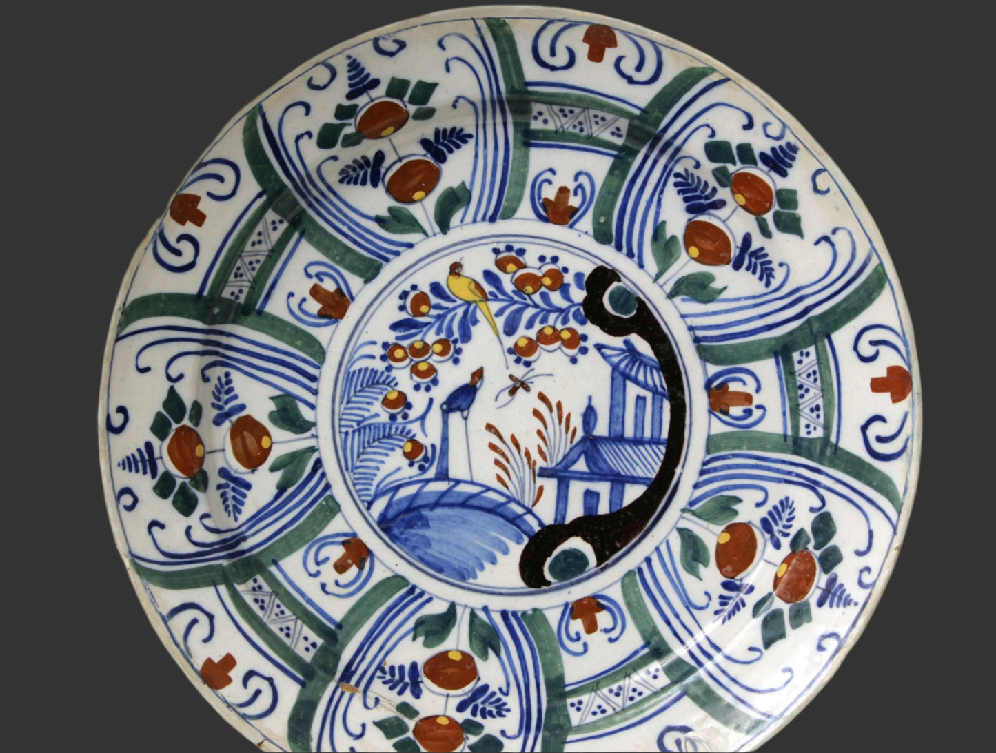 Mid-18thC English Delft Chinoiserie 12" Polychrome Charger/Plate - C.1740 - Bristol